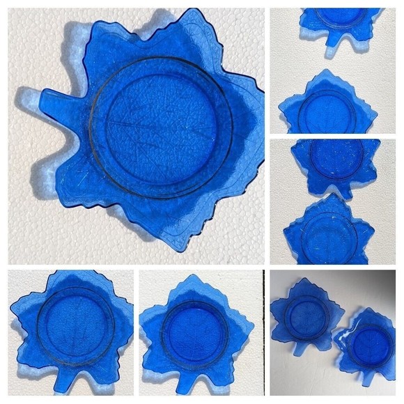 Vintage Cobalt Blue LESmith Mt Pleasant 8" Leaf Plates Dishes Depression Glass